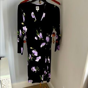 Anne Klien Floral Black and Purple Dress sz S